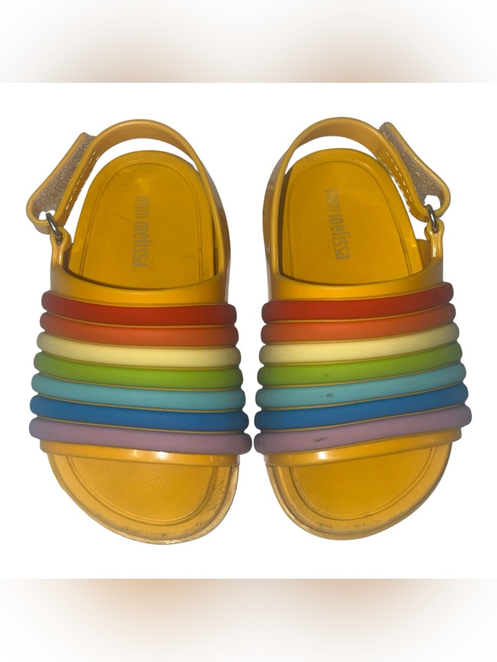 Mini Melissa Kids Beach Slide Sandals – Rainbow Flat – Size 7